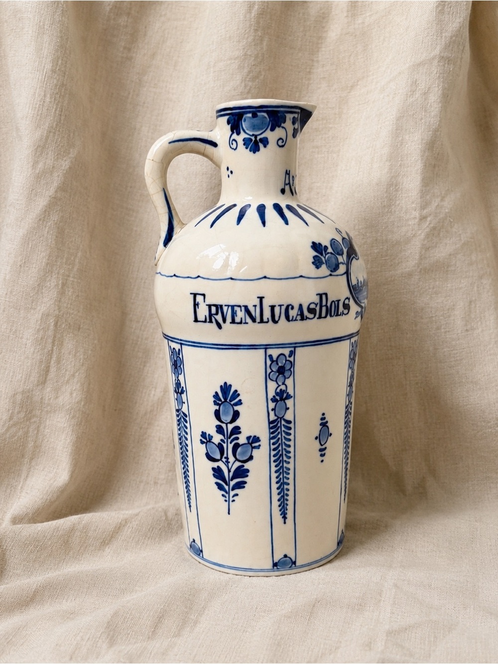 Delft Vintage Erven Lucas Bols Amsterdam Blue & White Advertising Jug